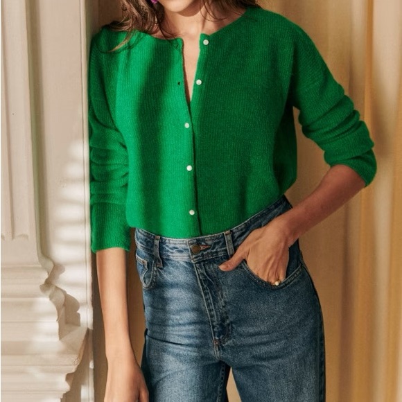 Sezane Gaspard Cardigan Bright Green Size Small - Picture 1 of 3